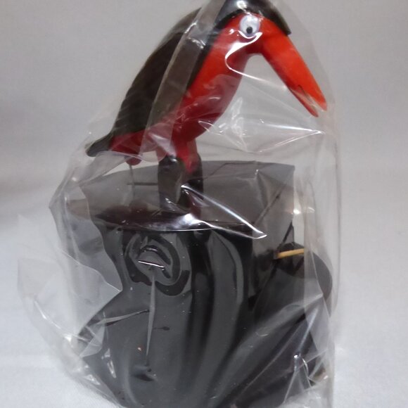 NEW VINTAGE BLACK BIRD WOODPECKER TOOTHPICK HOLDER DISPENSER - Picture 5 of 10